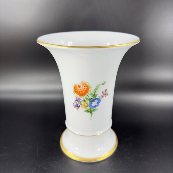 1975 Hochst German Vase Multicolor Flowers with Gold Trim Germany Porcelain Vtg - Picture 9 of 16